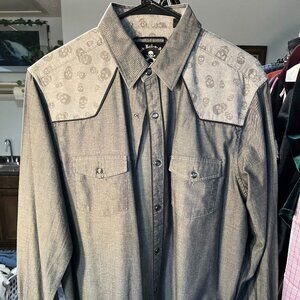 Rock Roll n Soul Men's Western-Inspired q Skull Long Sleeve Button-Up SZ Lrg